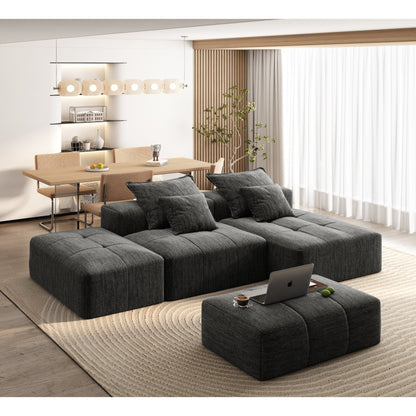 Canapé modulaire surdimensionné en chenille avec pouf, méridienne, 1 accoudoir et 4 coussins pour le salon