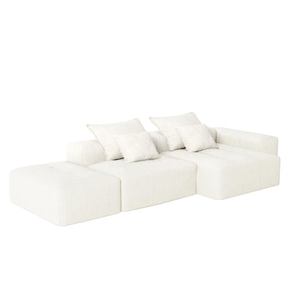 Canapé modulaire surdimensionné en chenille avec pouf, méridienne, 1 accoudoir et 4 coussins pour le salon