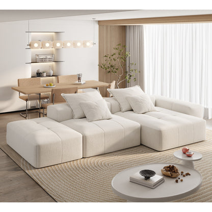 Canapé modulaire surdimensionné en chenille avec pouf, méridienne, 1 accoudoir et 4 coussins pour le salon
