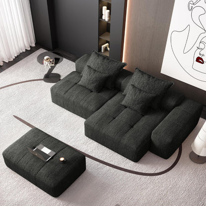 Canapé modulaire surdimensionné en chenille avec pouf, méridienne, 1 accoudoir et 4 coussins pour le salon