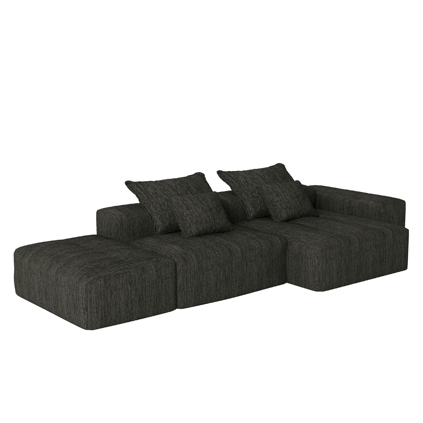 Canapé modulaire surdimensionné en chenille avec pouf, méridienne, 1 accoudoir et 4 coussins pour le salon