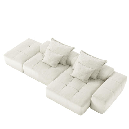 Canapé modulaire surdimensionné en chenille avec pouf, méridienne, 1 accoudoir et 4 coussins pour le salon