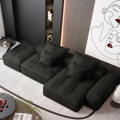 Canapé modulaire surdimensionné en chenille avec pouf, méridienne, 1 accoudoir et 4 coussins pour le salon