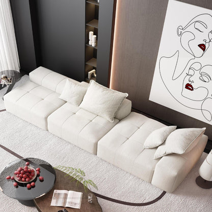 Canapé modulaire surdimensionné en chenille avec pouf, méridienne, 1 accoudoir et 4 coussins pour le salon