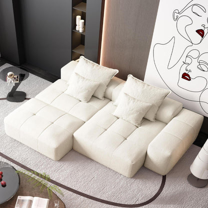 Canapé modulaire surdimensionné en chenille avec pouf, méridienne, 1 accoudoir et 4 coussins pour le salon