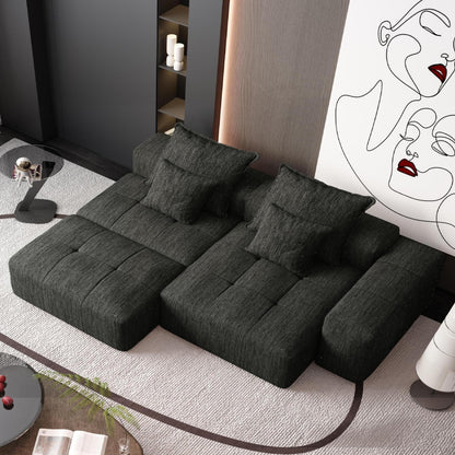 Canapé modulaire surdimensionné en chenille avec pouf, méridienne, 1 accoudoir et 4 coussins pour le salon