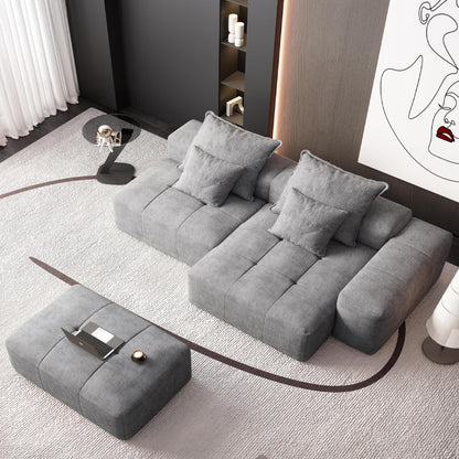 Canapé modulaire surdimensionné en chenille avec pouf, méridienne, 1 accoudoir et 4 coussins pour le salon