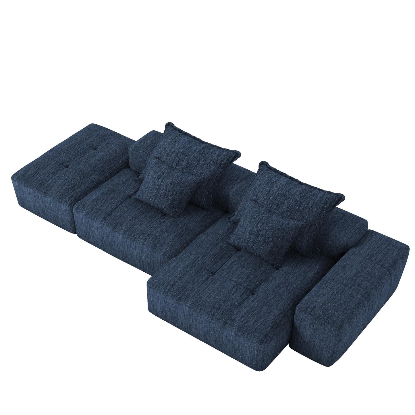 Canapé modulaire surdimensionné en chenille avec pouf, méridienne, 1 accoudoir et 4 coussins pour le salon