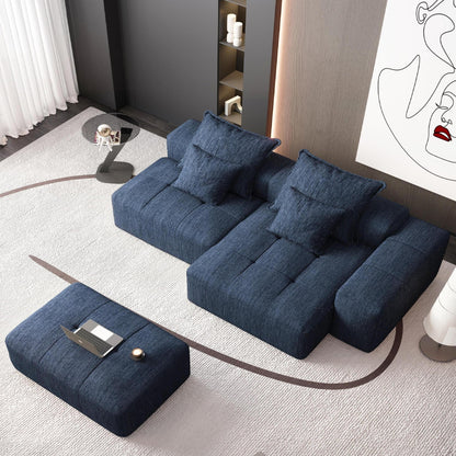 Canapé modulaire surdimensionné en chenille avec pouf, méridienne, 1 accoudoir et 4 coussins pour le salon