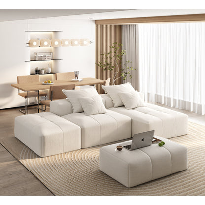 Canapé modulaire surdimensionné en chenille avec pouf, méridienne, 1 accoudoir et 4 coussins pour le salon