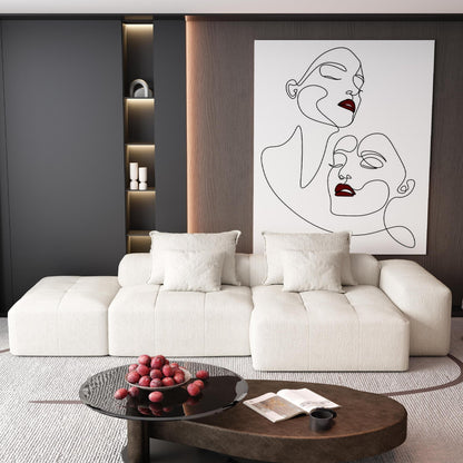 Canapé modulaire surdimensionné en chenille avec pouf, méridienne, 1 accoudoir et 4 coussins pour le salon