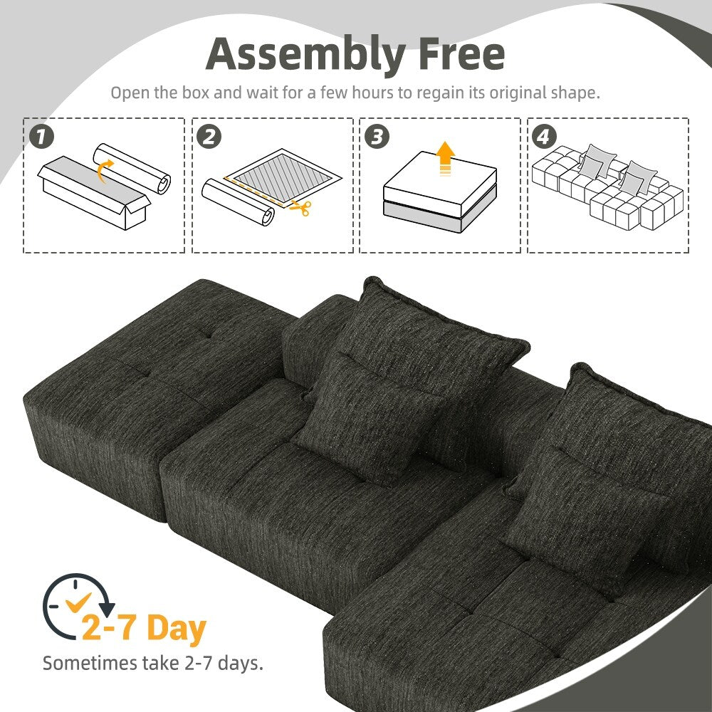 Canapé modulaire surdimensionné en chenille avec pouf, méridienne, 1 accoudoir et 4 coussins pour le salon