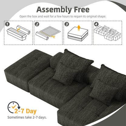Canapé modulaire surdimensionné en chenille avec pouf, méridienne, 1 accoudoir et 4 coussins pour le salon