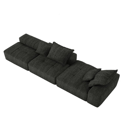 Canapé modulaire surdimensionné en chenille avec pouf, méridienne, 1 accoudoir et 4 coussins pour le salon