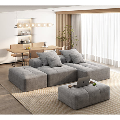 Canapé modulaire surdimensionné en chenille avec pouf, méridienne, 1 accoudoir et 4 coussins pour le salon