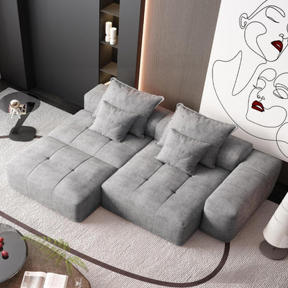 Canapé modulaire surdimensionné en chenille avec pouf, méridienne, 1 accoudoir et 4 coussins pour le salon