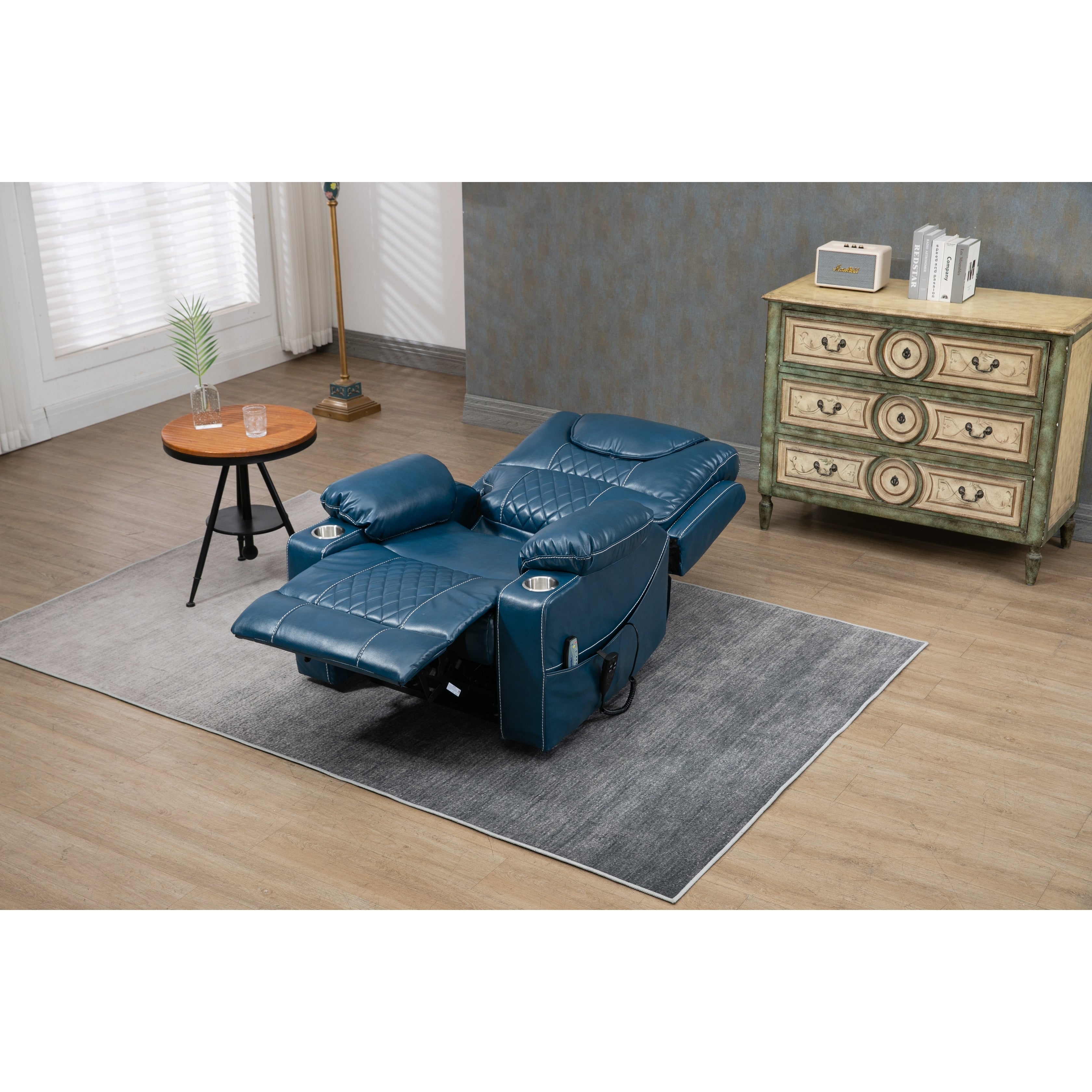 Fauteuil inclinable électrique surdimensionné en cuir PU avec massage, chauffage lombaire, porte-gobelet, position à plat à 180°
