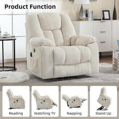 Fauteuil inclinable électrique surdimensionné avec massage et chauffage, avec 2 porte-gobelets dissimulés pour personnes âgées