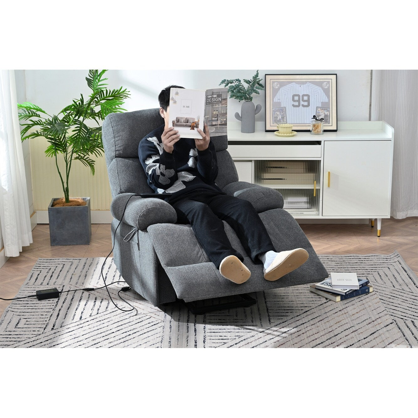 Fauteuil inclinable électrique surdimensionné pour personnes âgées, canapé inclinable avec télécommande, poche latérale, siège spacieux