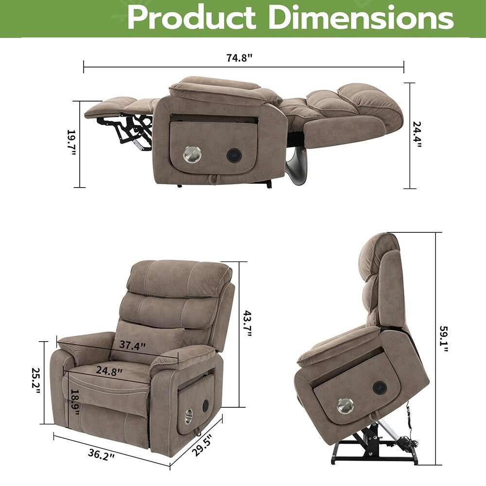 Fauteuil inclinable électrique surdimensionné avec massage thermique, position allongée à 180°
