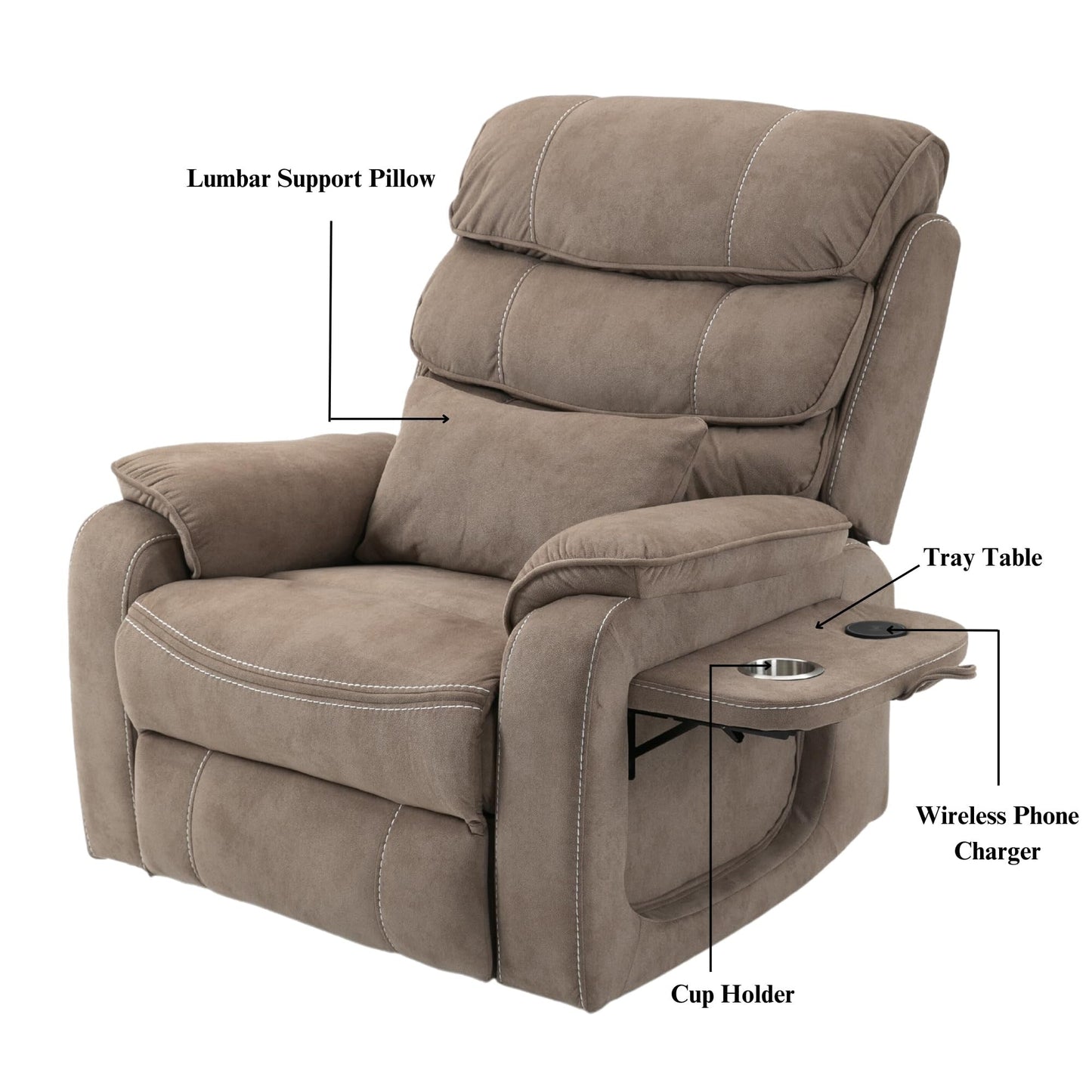 Fauteuil inclinable électrique surdimensionné avec massage thermique, position allongée à 180°
