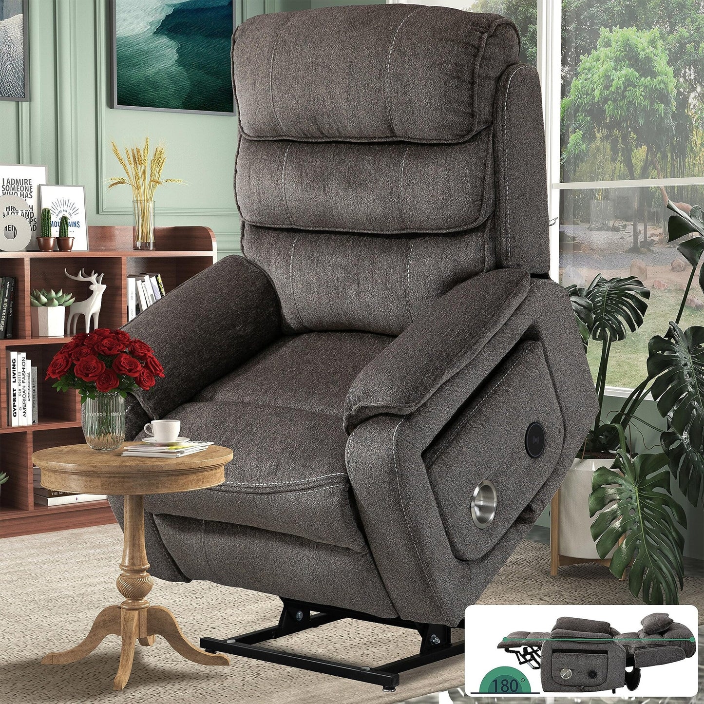 Fauteuil inclinable électrique surdimensionné avec massage thermique, position allongée à 180°
