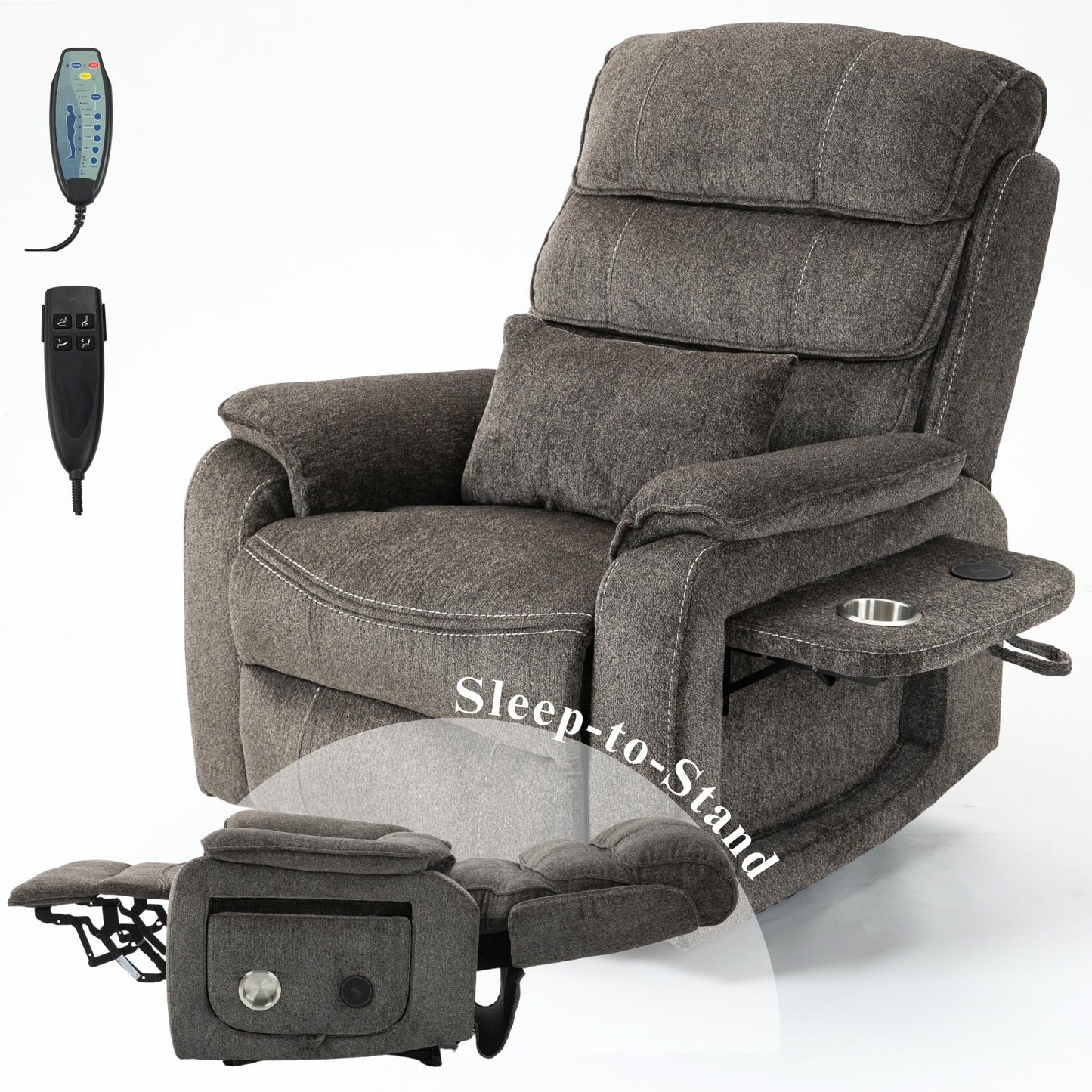 Fauteuil inclinable électrique surdimensionné avec massage thermique, position allongée à 180°