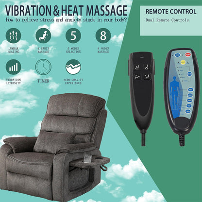Fauteuil inclinable électrique surdimensionné avec massage thermique, position allongée à 180°