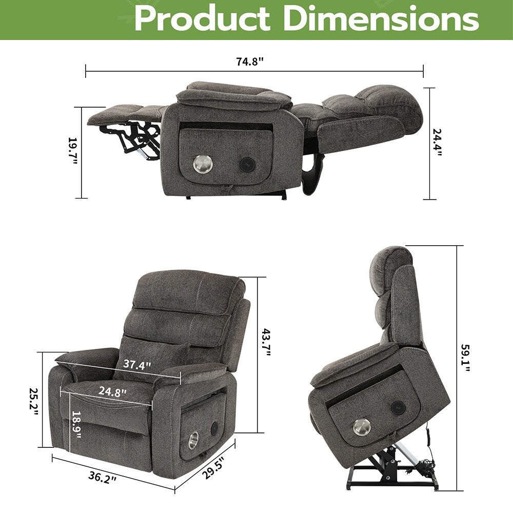 Fauteuil inclinable électrique surdimensionné avec massage thermique, position allongée à 180°