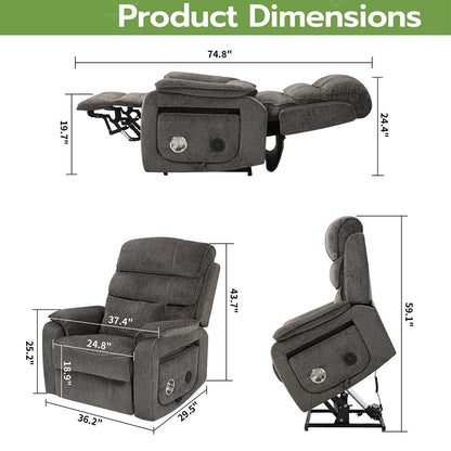 Fauteuil inclinable électrique surdimensionné avec massage thermique, position allongée à 180°