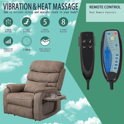 Fauteuil inclinable électrique surdimensionné avec massage thermique, position allongée à 180°