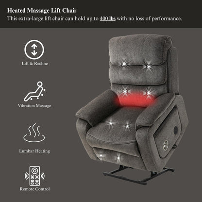 Fauteuil inclinable électrique surdimensionné avec massage thermique, position allongée à 180°