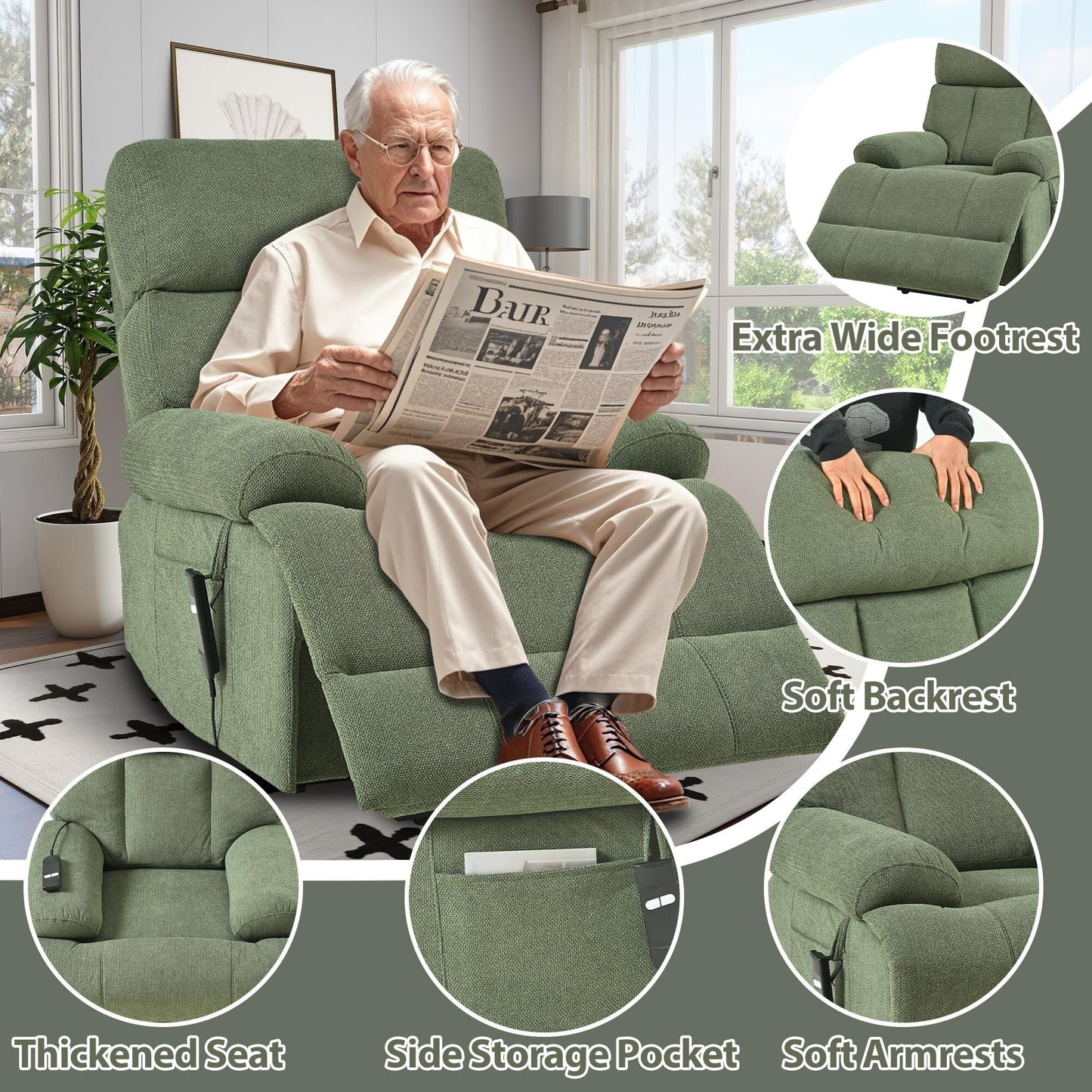 Fauteuil inclinable électrique surdimensionné pour personnes âgées