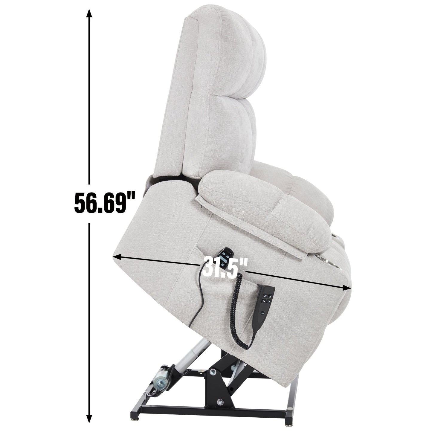 Fauteuil inclinable électrique surdimensionné avec double moteur, massage et chauffage lombaire, revêtement en chenille, deux porte-gobelets et poches latérales