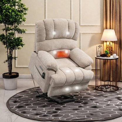 Fauteuil inclinable électrique surdimensionné avec massage, chauffage, vibration à 8 points, chauffage lombaire, port USB, deux poches latérales