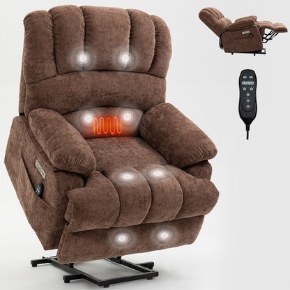 Fauteuil inclinable électrique surdimensionné avec massage, chauffage, vibration à 8 points, chauffage lombaire, port USB, deux poches latérales