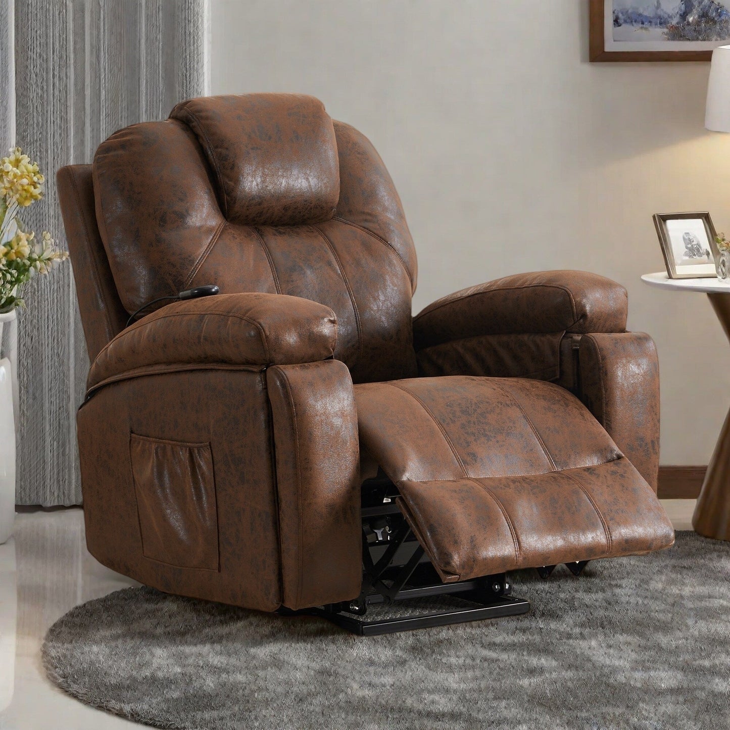 Fauteuil inclinable électrique surdimensionné avec moteur électrique silencieux et fonction massage, assemblage sans outil