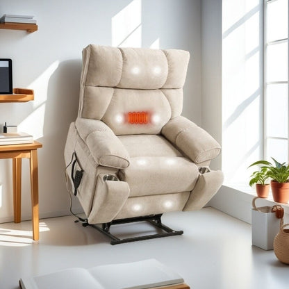 Fauteuil inclinable électrique surdimensionné avec deux moteurs, fonctions de chauffage et de massage, inclinaison infinie, porte-gobelets dissimulés