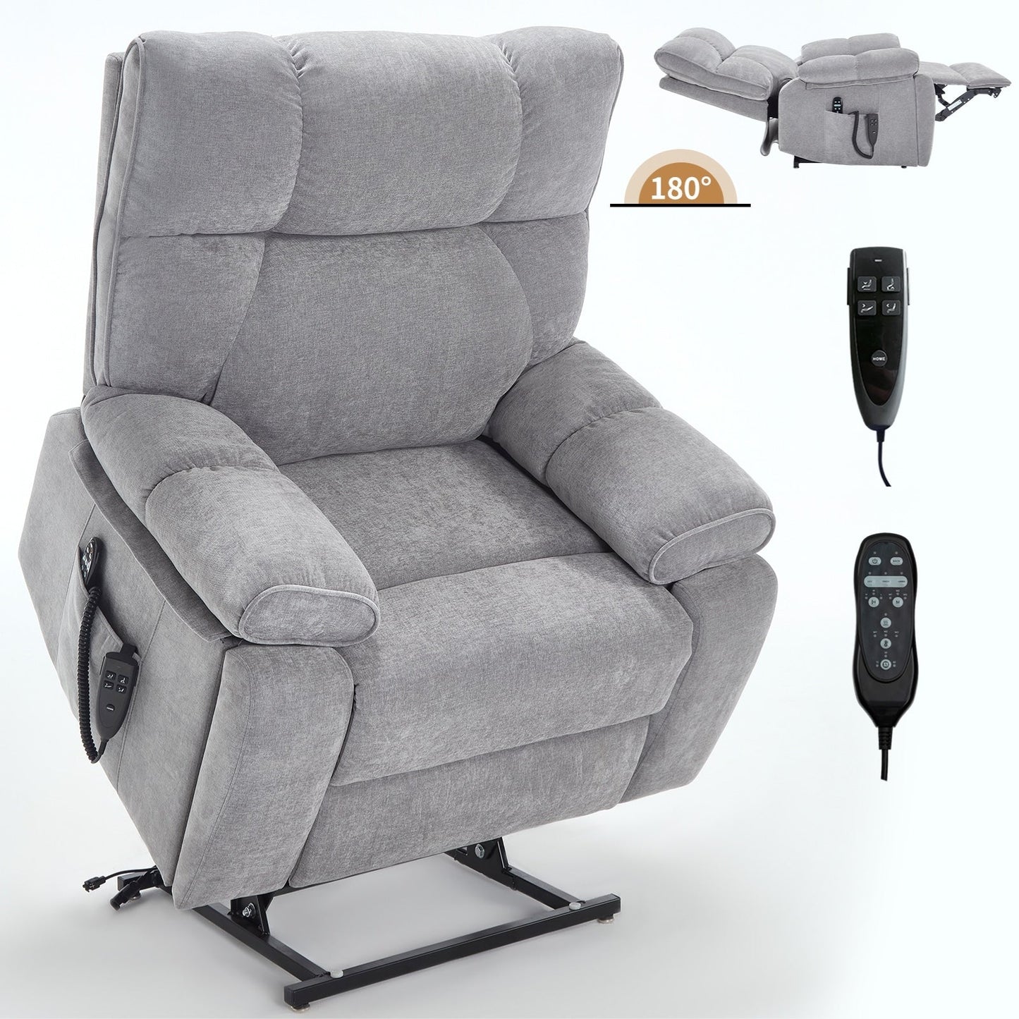 Fauteuil inclinable électrique surdimensionné avec deux moteurs, fonctions de chauffage et de massage, inclinaison infinie, porte-gobelets dissimulés