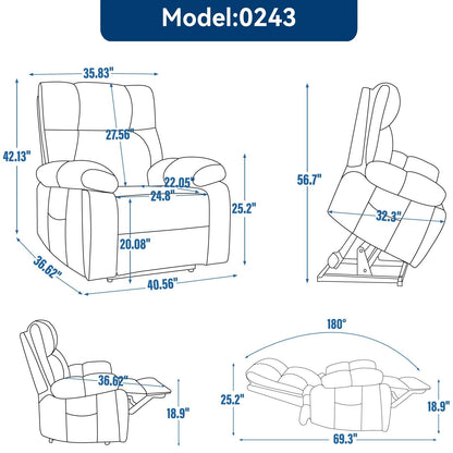 Fauteuil inclinable électrique surdimensionné avec deux moteurs, fonctions de chauffage et de massage, inclinaison infinie, porte-gobelets dissimulés