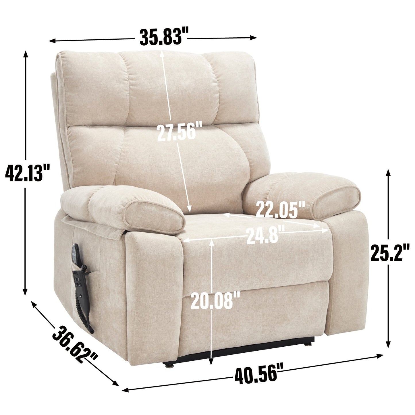 Fauteuil inclinable électrique surdimensionné avec deux moteurs, fonctions de chauffage et de massage, inclinaison infinie, porte-gobelets dissimulés