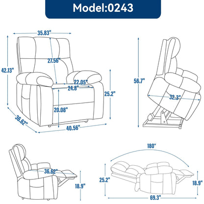 Fauteuil inclinable électrique surdimensionné avec deux moteurs, fonctions de chauffage et de massage, inclinaison infinie, porte-gobelets dissimulés