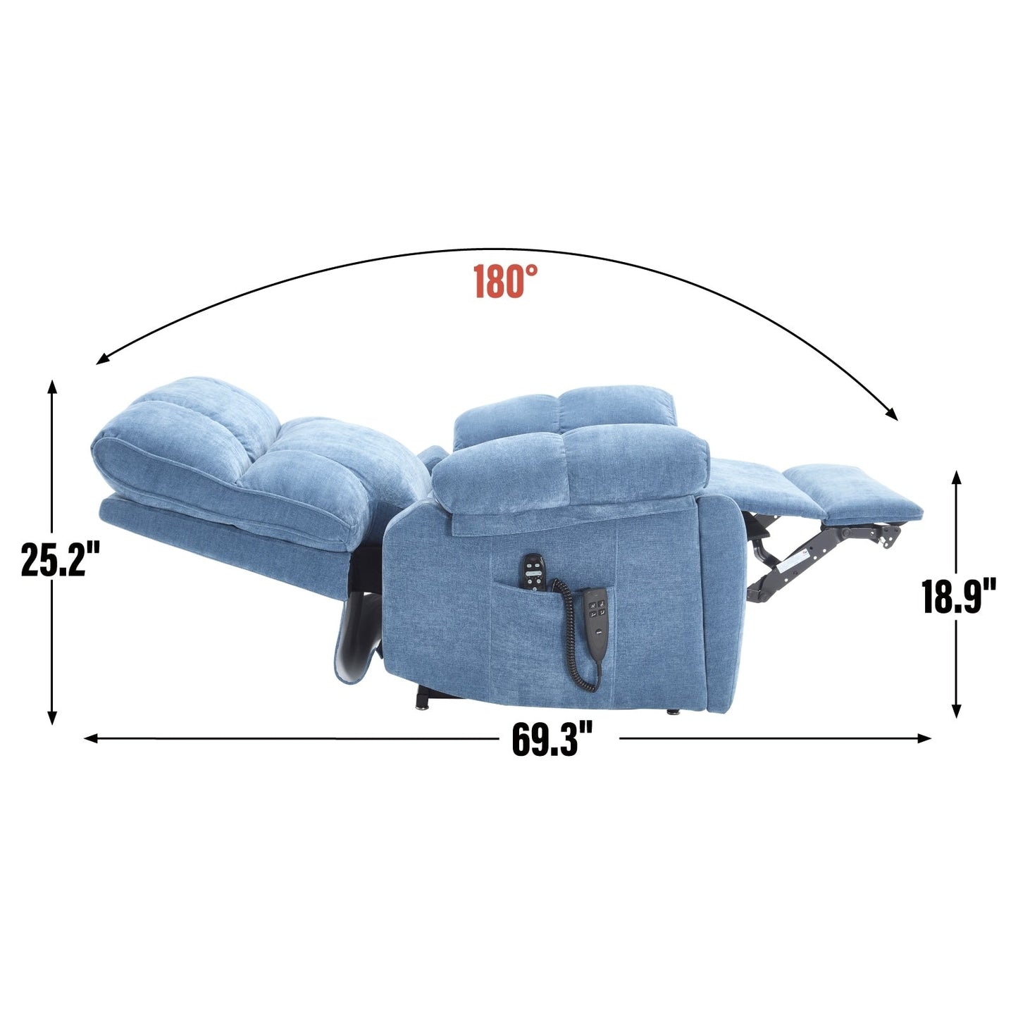 Fauteuil inclinable électrique surdimensionné avec deux moteurs, fonctions de chauffage et de massage, inclinaison infinie, porte-gobelets dissimulés
