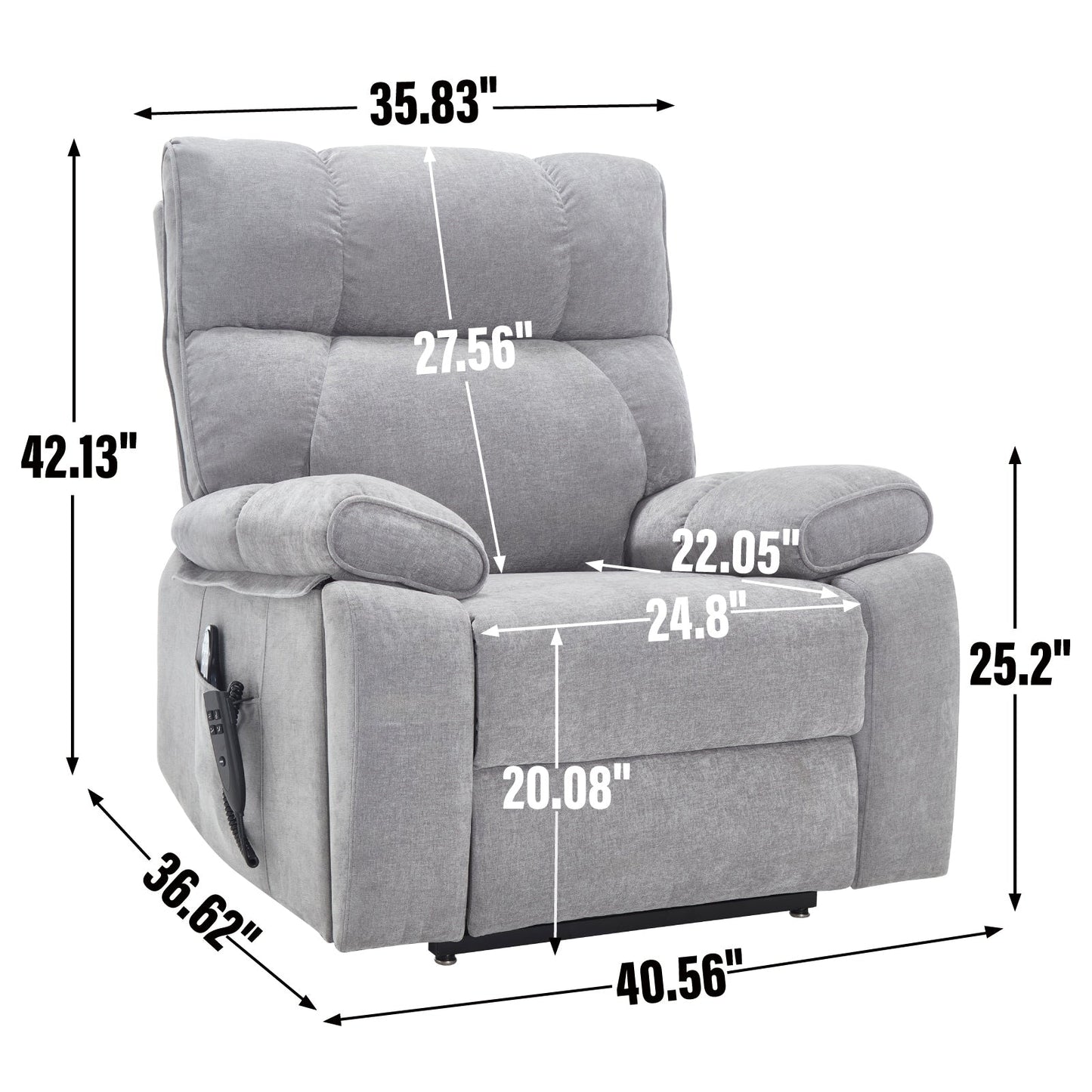 Fauteuil inclinable électrique surdimensionné avec deux moteurs, fonctions de chauffage et de massage, inclinaison infinie, porte-gobelets dissimulés