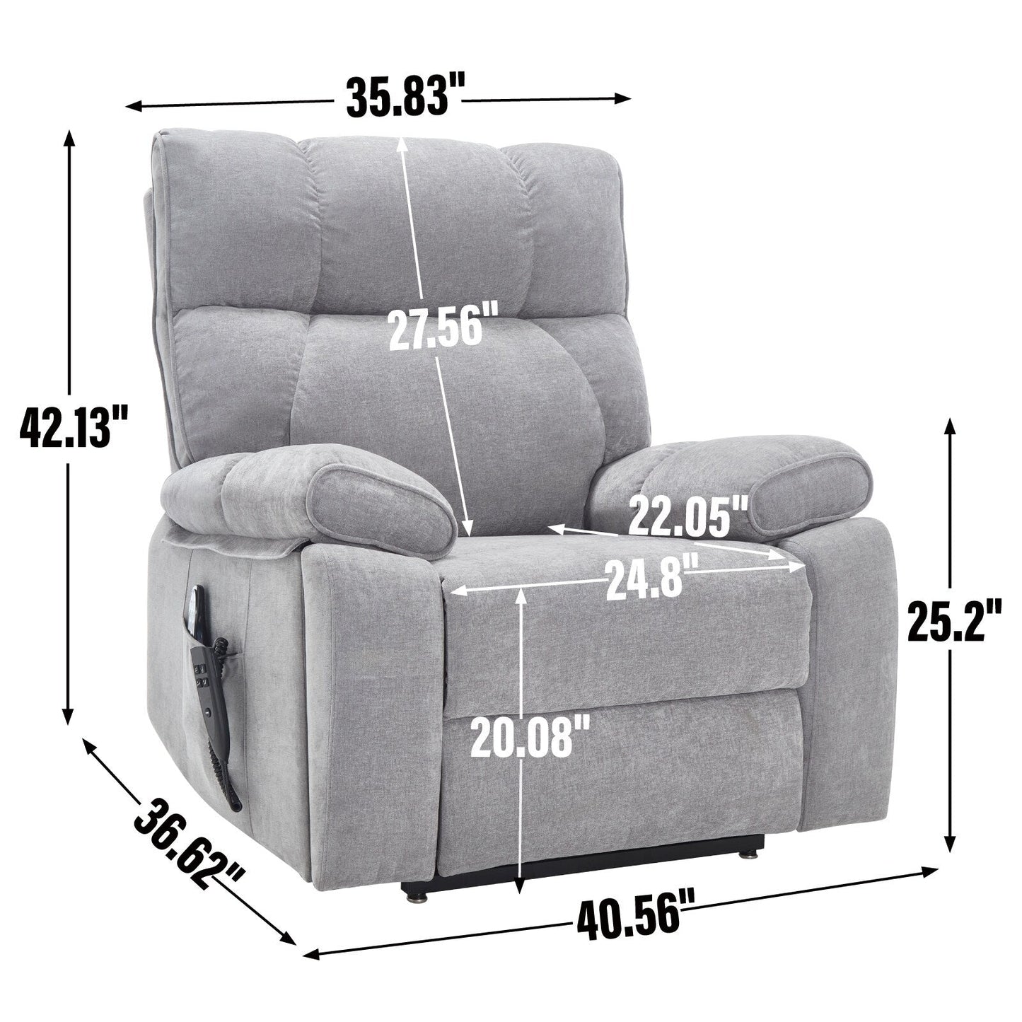 Fauteuil inclinable électrique surdimensionné avec deux moteurs, fonctions de chauffage et de massage, inclinaison infinie, porte-gobelets dissimulés
