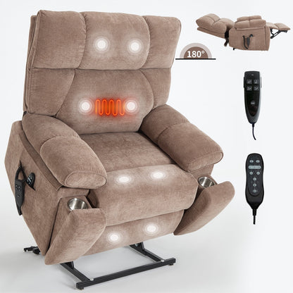 Fauteuil inclinable électrique surdimensionné avec deux moteurs, fonctions de chauffage et de massage, inclinaison infinie, porte-gobelets dissimulés