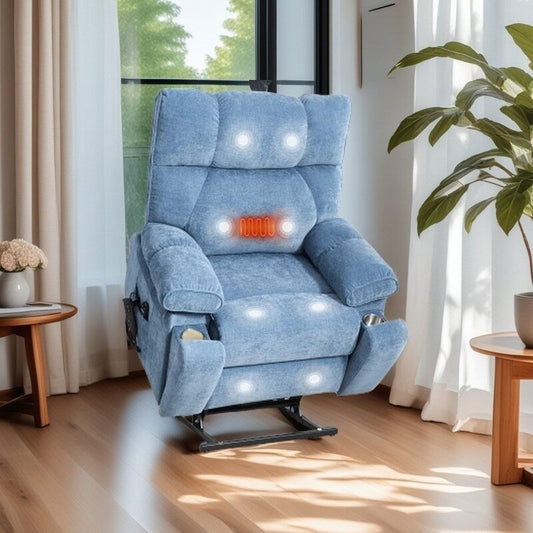 Fauteuil inclinable électrique surdimensionné avec deux moteurs, fonctions de chauffage et de massage, inclinaison infinie, porte-gobelets dissimulés