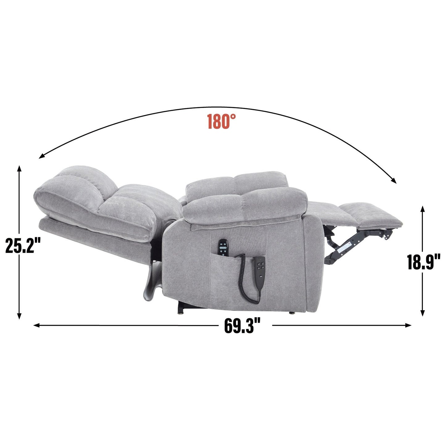 Fauteuil inclinable électrique surdimensionné avec deux moteurs, fonctions de chauffage et de massage, inclinaison infinie, porte-gobelets dissimulés