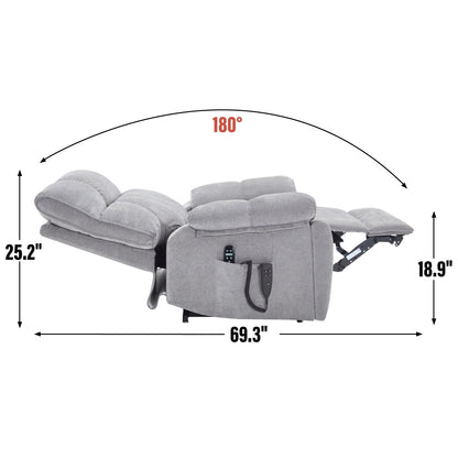 Fauteuil inclinable électrique surdimensionné avec deux moteurs, fonctions de chauffage et de massage, inclinaison infinie, porte-gobelets dissimulés