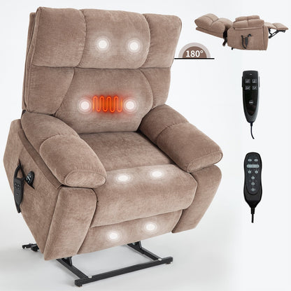 Fauteuil inclinable électrique surdimensionné avec deux moteurs, fonctions de chauffage et de massage, inclinaison infinie, porte-gobelets dissimulés